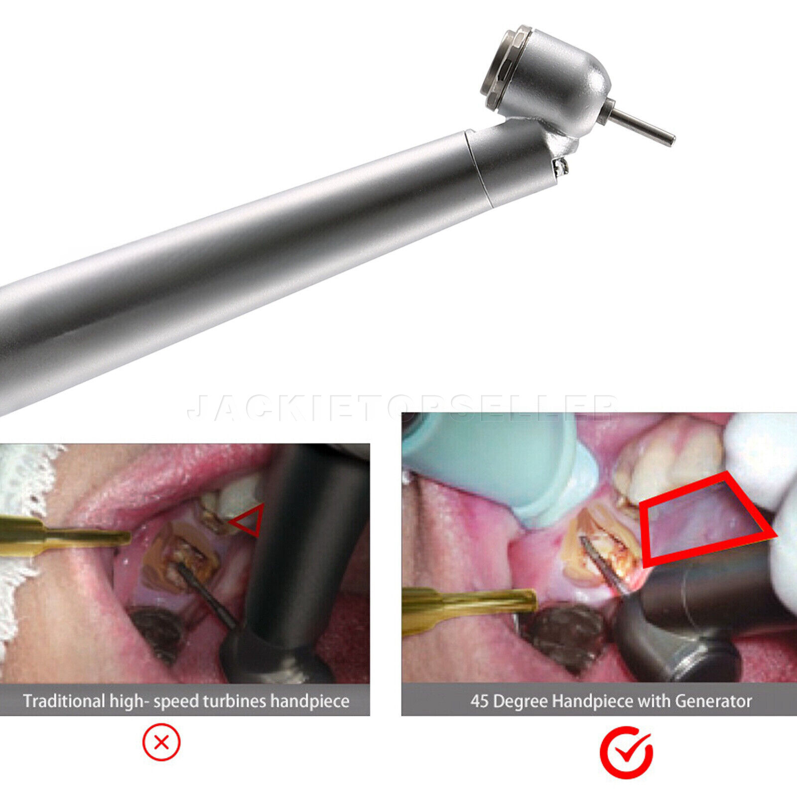 LED Dental Surgical Handpiece 45° Angle 2 Hole Borden Rear Exhaust Impact Air