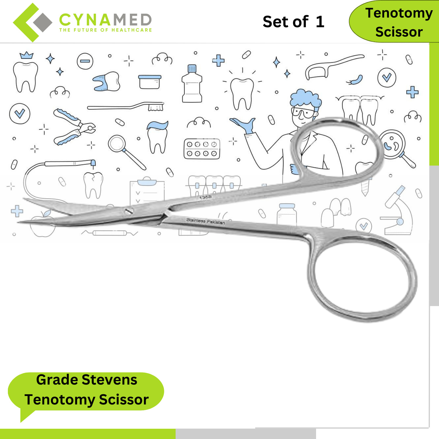 Cynamed OR Grade Stevens Tenotomy Scissor Stainless Steel 4.5 inches