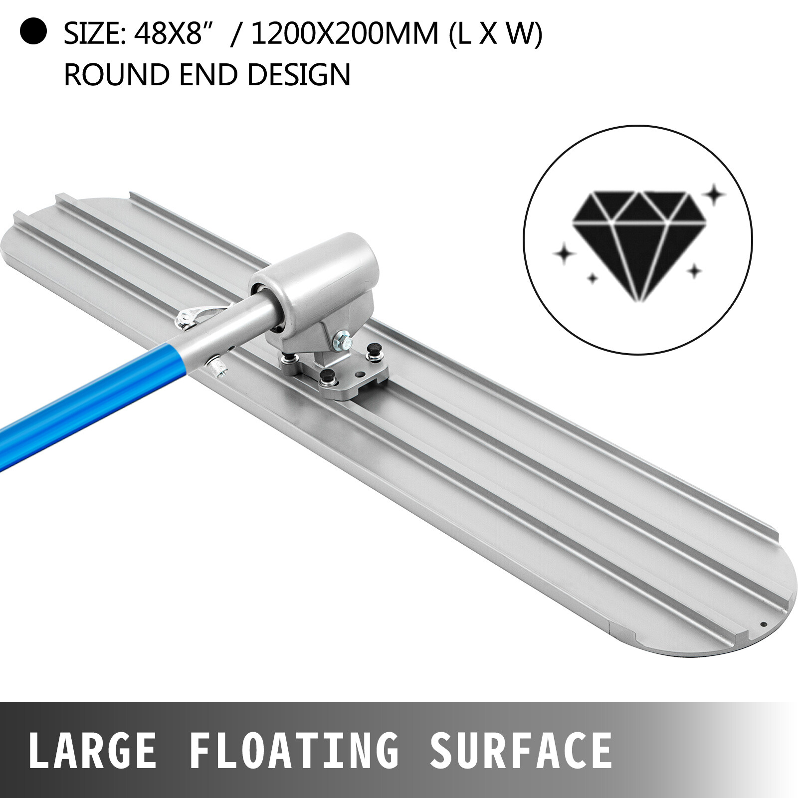 VEVOR Bull Float 48”x8” Concrete Tool Trowel Float 4 Handles Round End