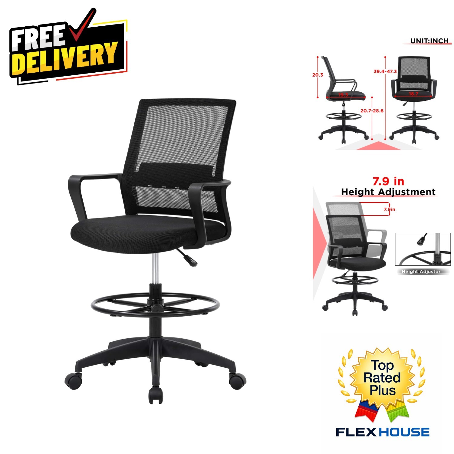 Comfortable Drafting Chair for Home Office with Easy Assembly and Durability