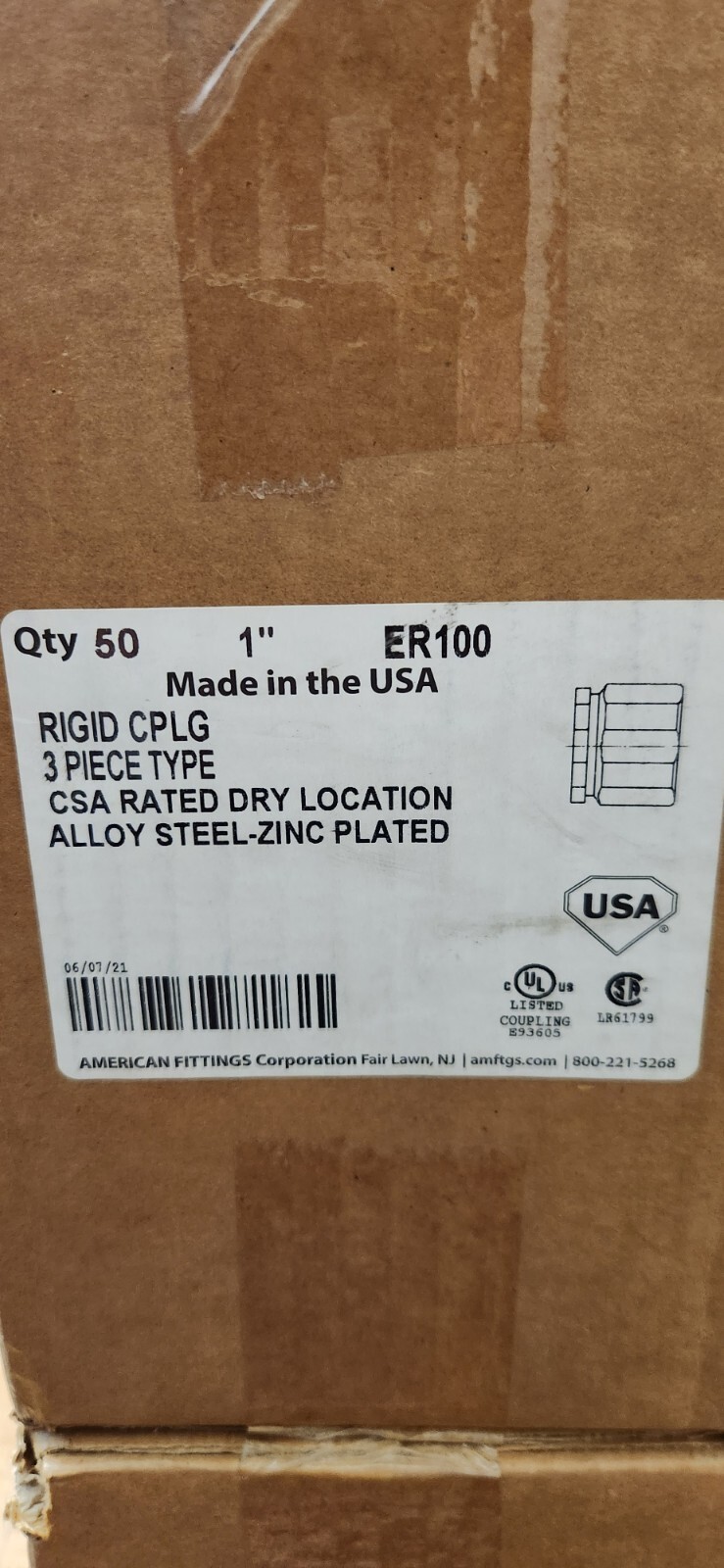 Amfico ER100 Rigid 3 Piece Erickson 1″ Conduit Couplings Steel/Zinc Case of 50