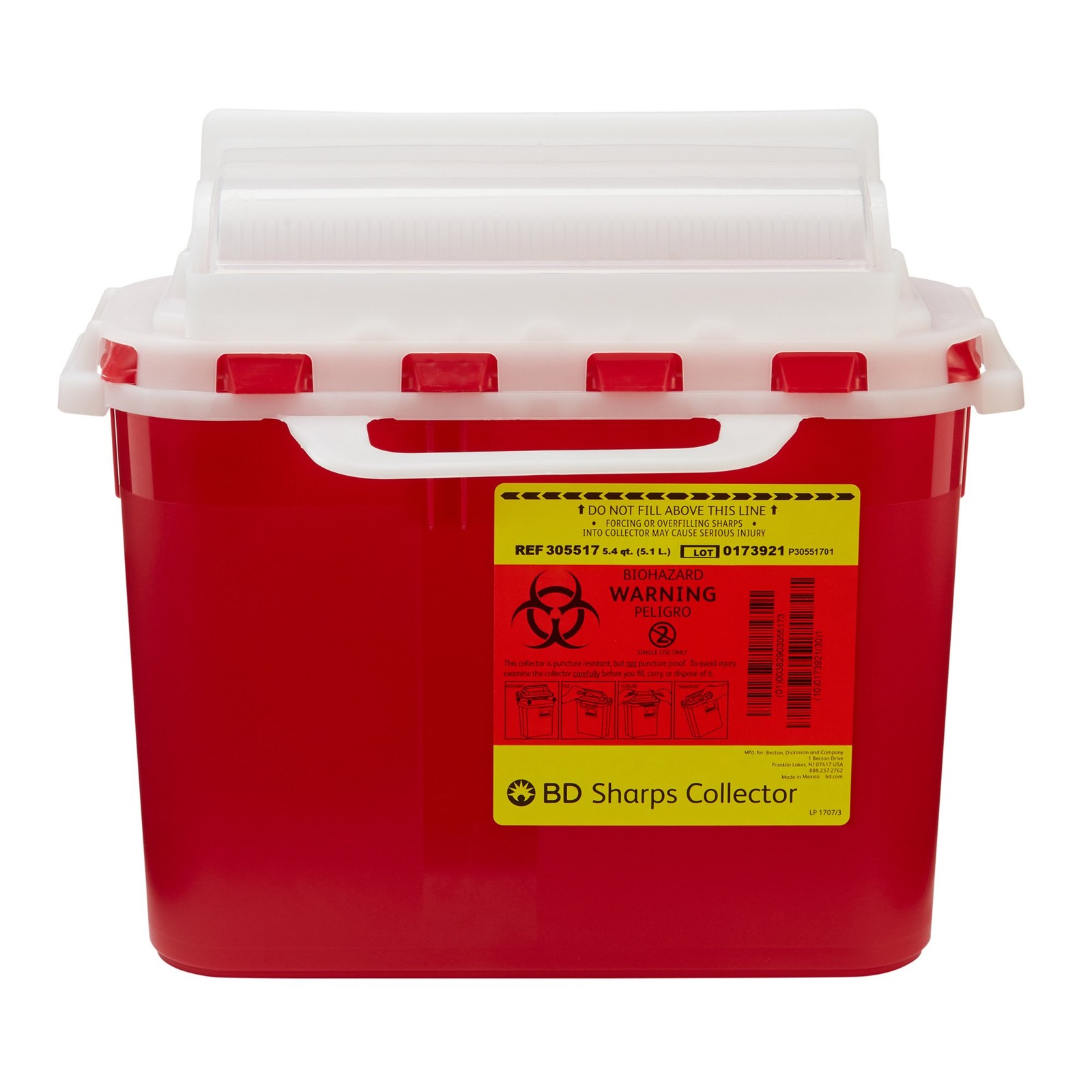 Becton-Dickinson 305517 Sharps Collector Red Large Counter Balance Door 5.4 Qt