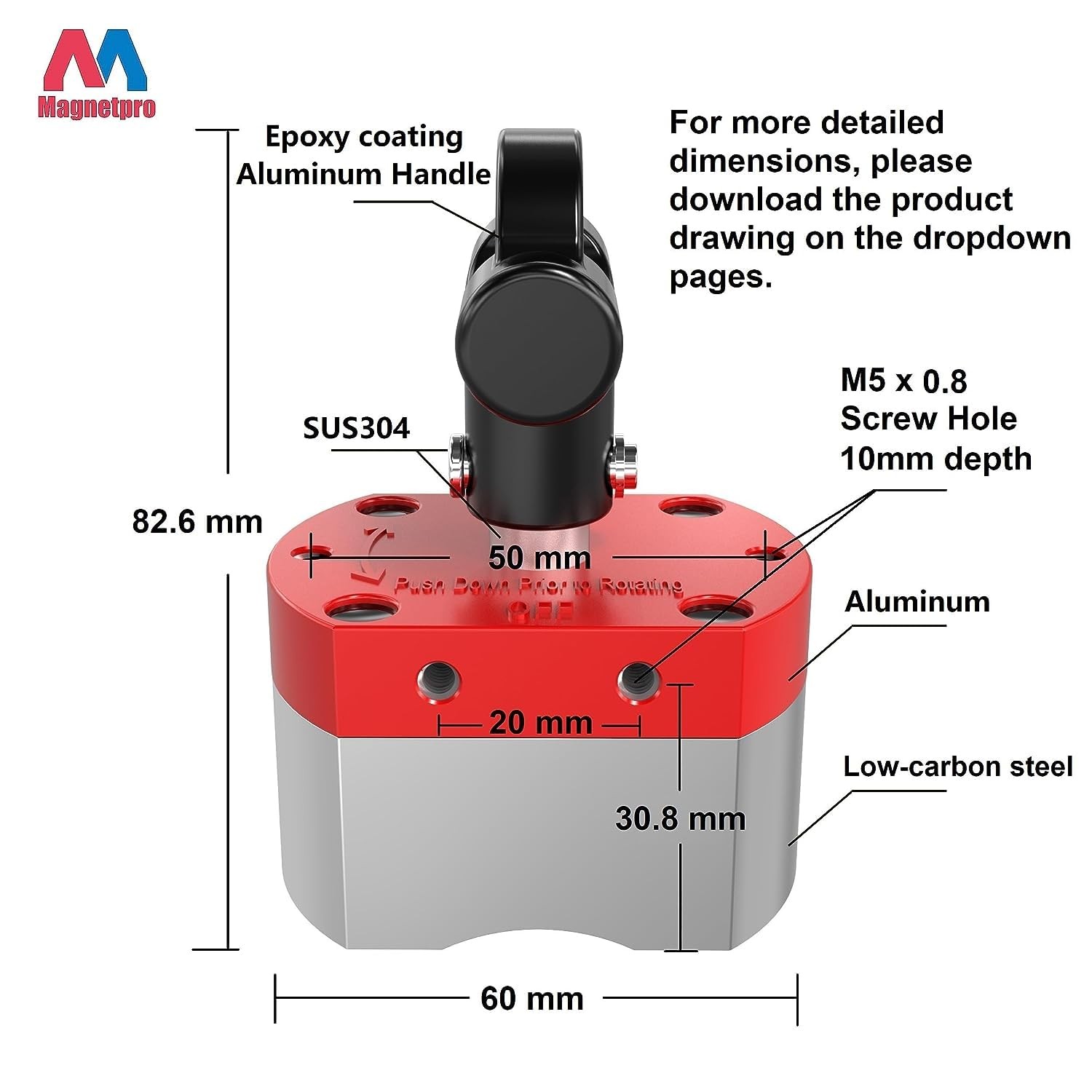 Multipurpose Switch Magnet, 220 LB Pull-Off Force Switchable Magnetic System, On