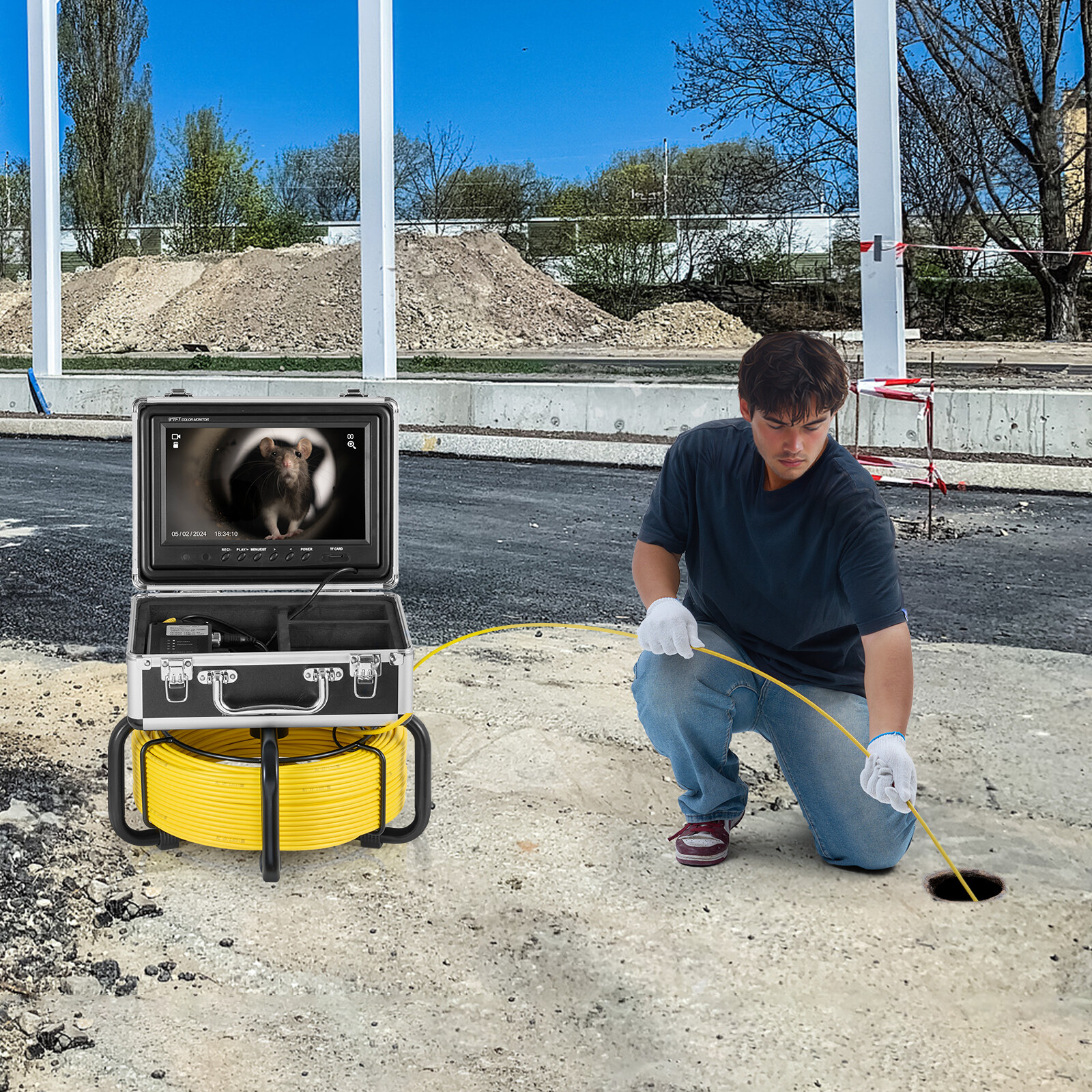 9″ Sewer Camera 98ft/30m Self-Leveling Pipe Inspection Camera with 512Hz Locator