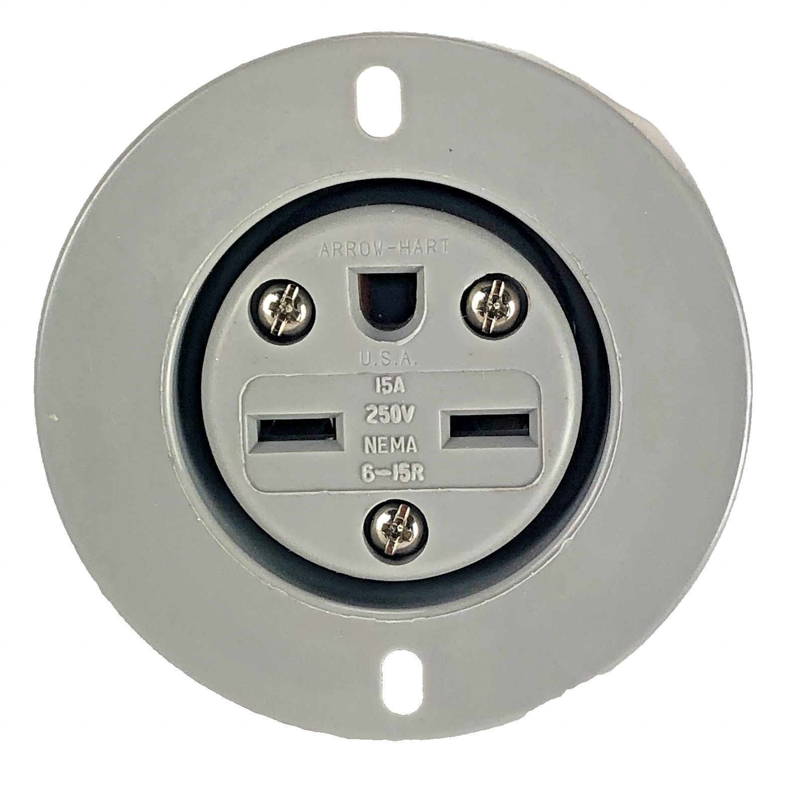 Arrow Hart 5679C Electrical Receptacle Flanged Outlet 15A 250V 2P 3W NEMA 6-15R
