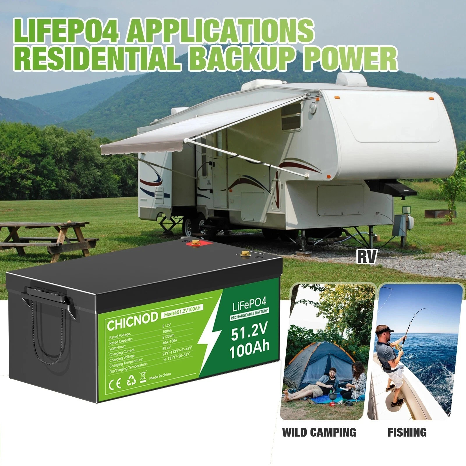 48V 100Ah LiFePO4 Lithium Battery 100Ah 5120Wh with BMS For Solar/RV/Golf Carts