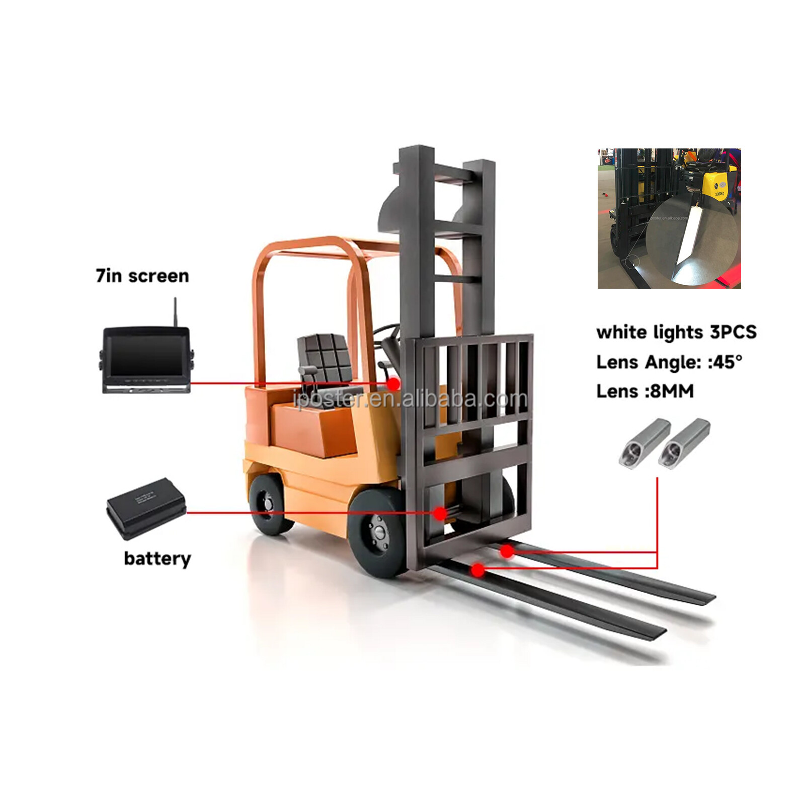 Digital Wireless 7″ Split Monitor + Magnetic Camera For Forklift Front View