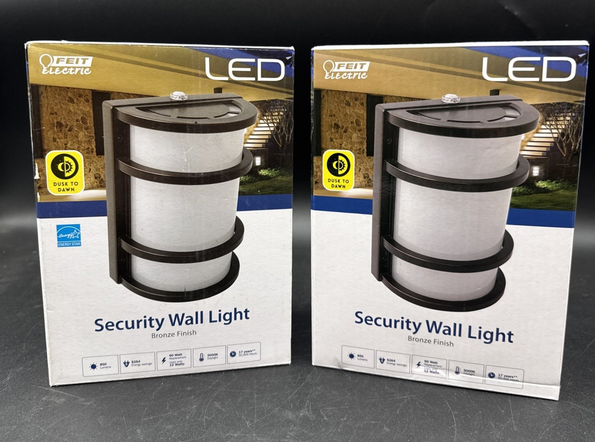 2 NEW Feit Electric 73702 Bronze 12W 850 Lumens Dusk to Dawn Security Wall Light