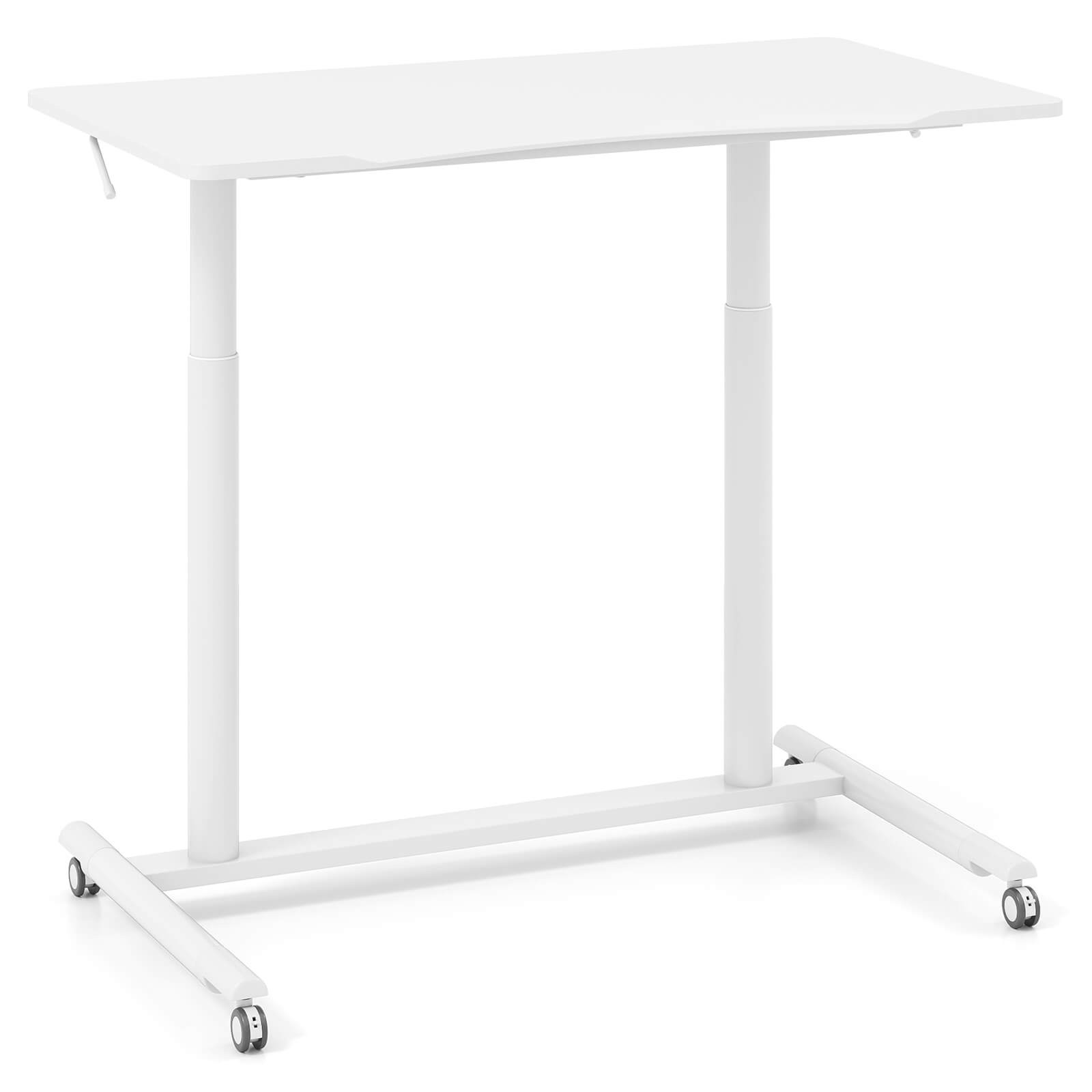 Costway Height Adjustable Computer Desk Sit Stand Rolling Notebook Table White