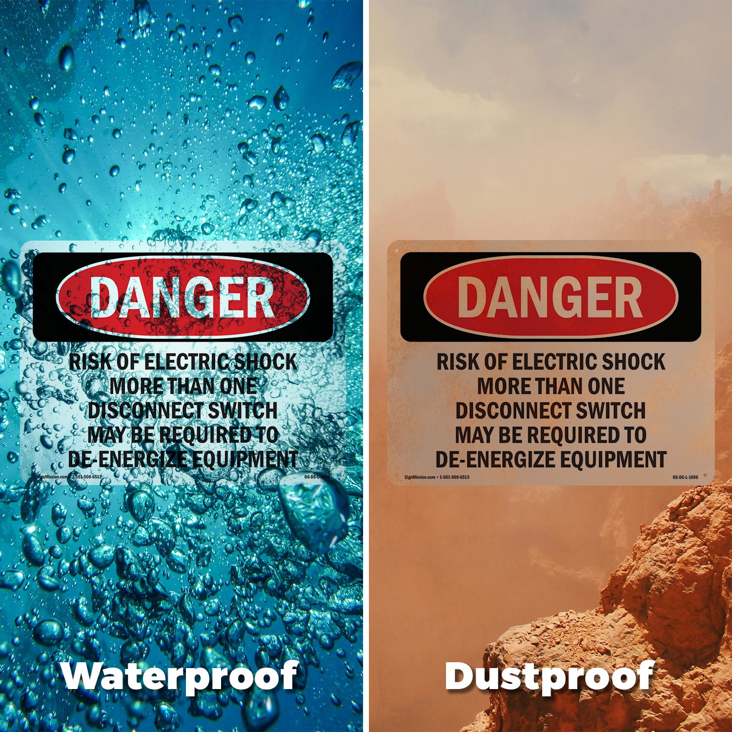 Risk Of Electric Shock More Than One OSHA Danger Sign Or Decal – 5 or 10 Pack
