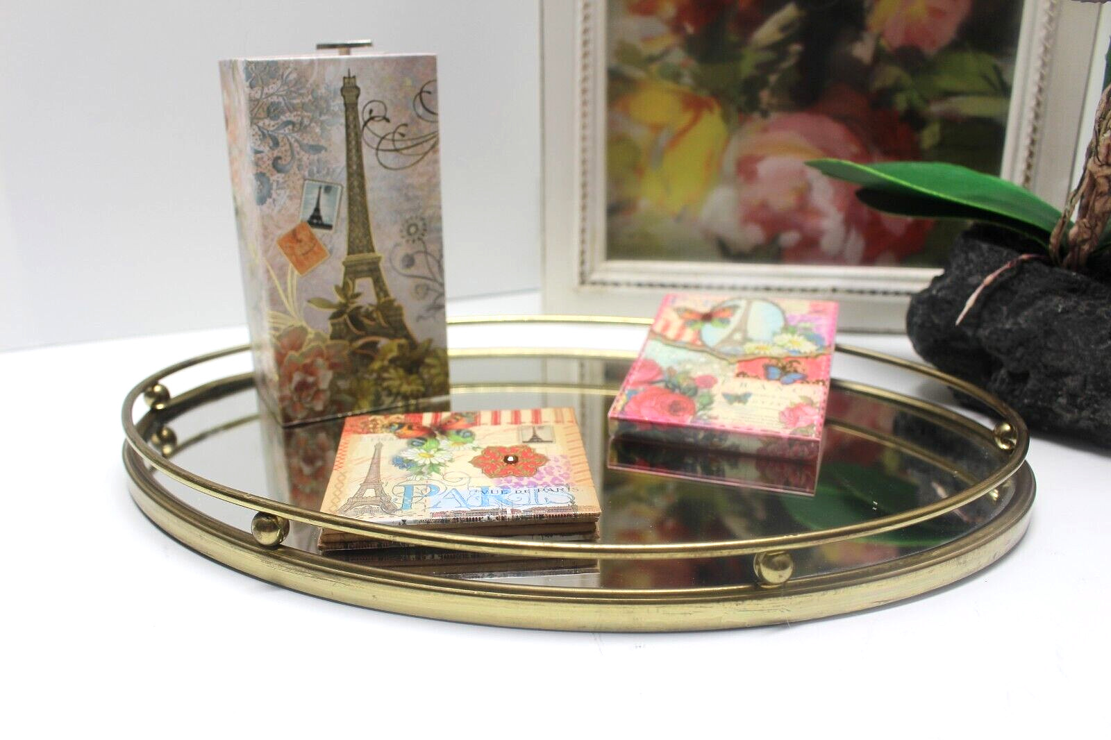 Punch Studio Gift Set of 3: Rose Soap Music Box, Notepad, Two-sided Mirror NEW