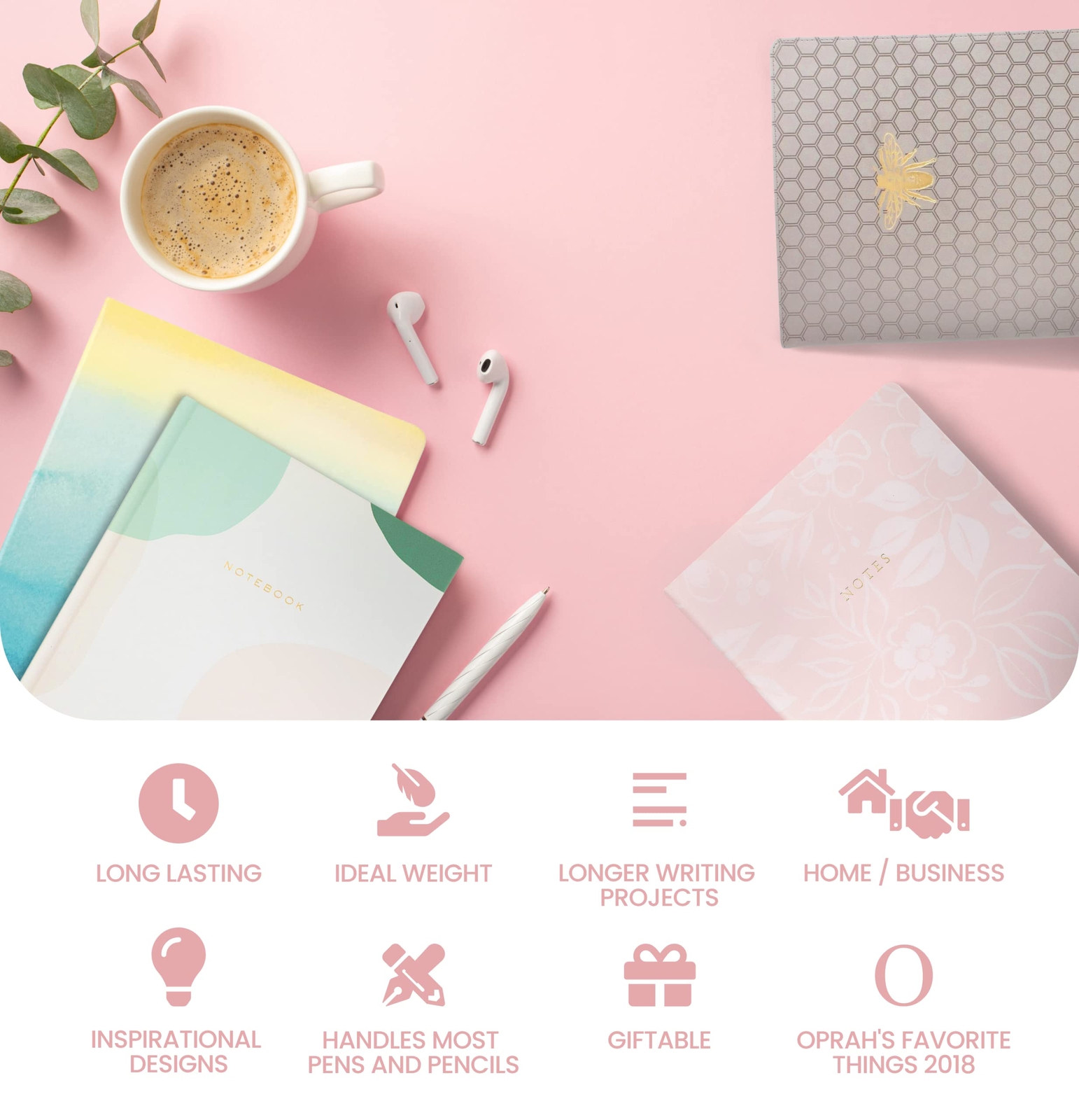Eccolo 8×10 Pink Marble Hardcover Journal 256 Pages Lay Flat Design