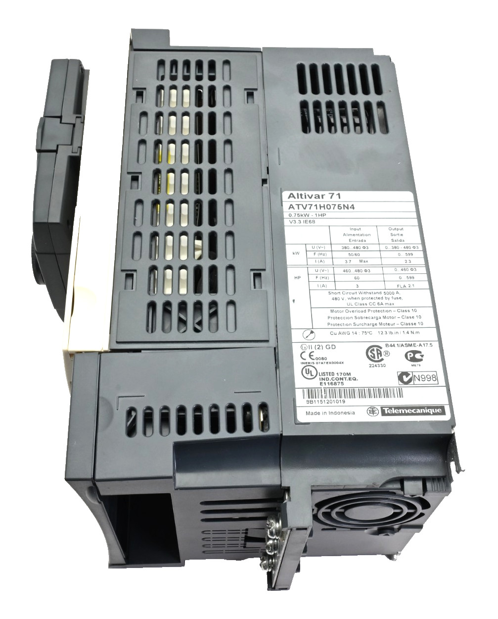 Schneider Electric Altivar 71 ATV71H075N4, .75KW – 1HP, 380-480V 3P