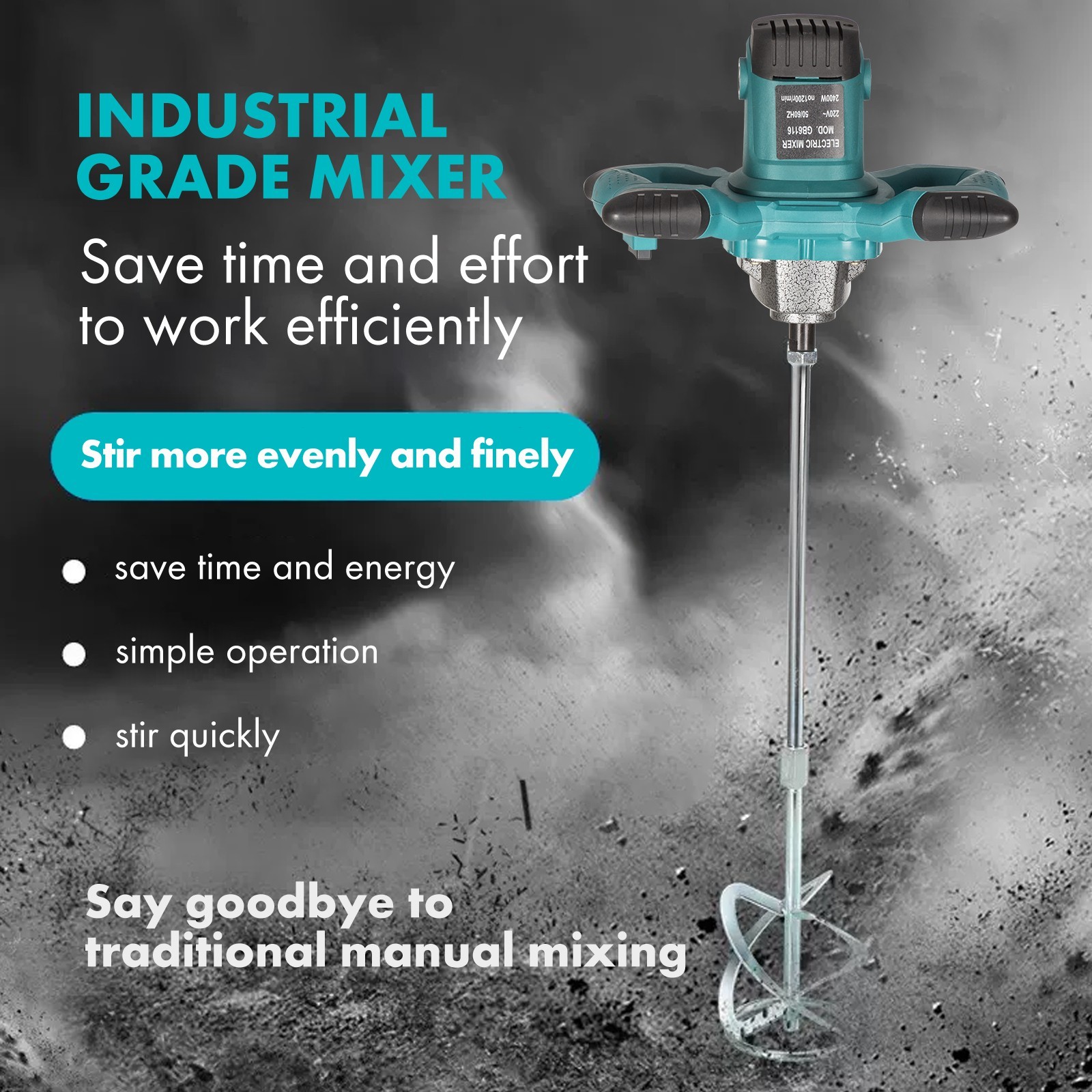 Powerful 2500W Handheld Electric Mixer 6 Speed Paint Cement Concrete US