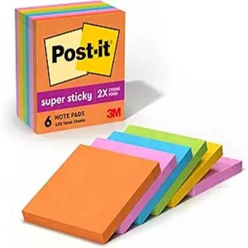 Post-it Super Sticky Full Stick Notes, 3 in X 3 In, 6 Pads, 2x the Sticking Powe