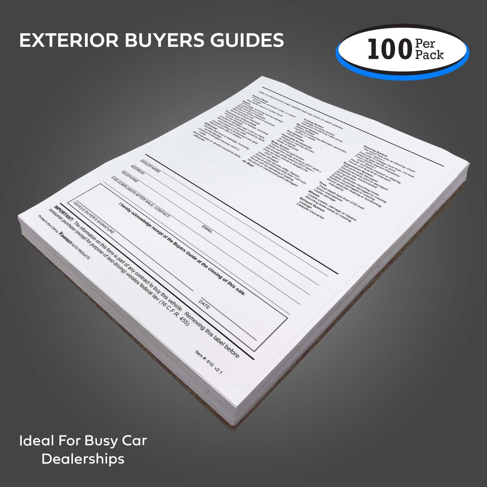 Exterior Self-Adhesive Buyers Guides – Blank Front – Text on Back (100 pack)