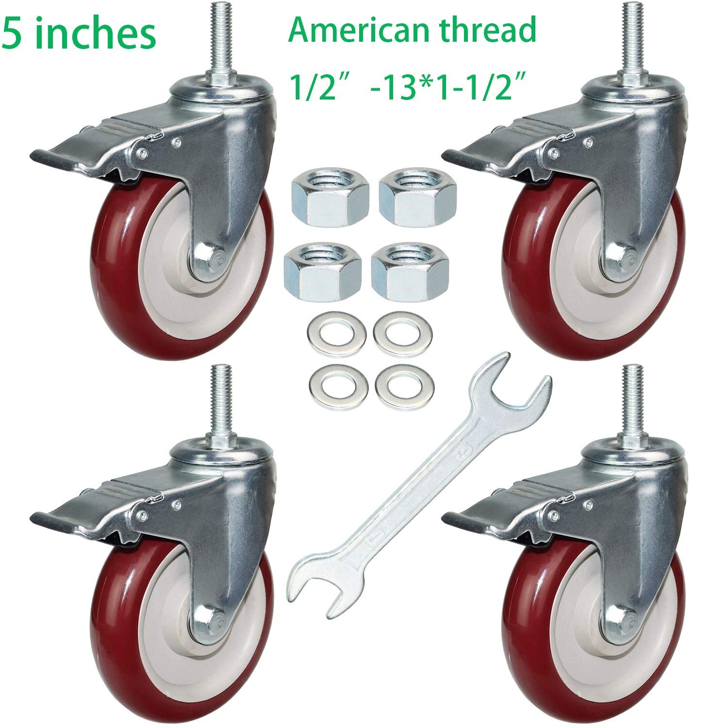5 Inch Swivel Stem Casters Heavy Duty American Size UNC 1/2″-13×1-1/2 Stem Th…