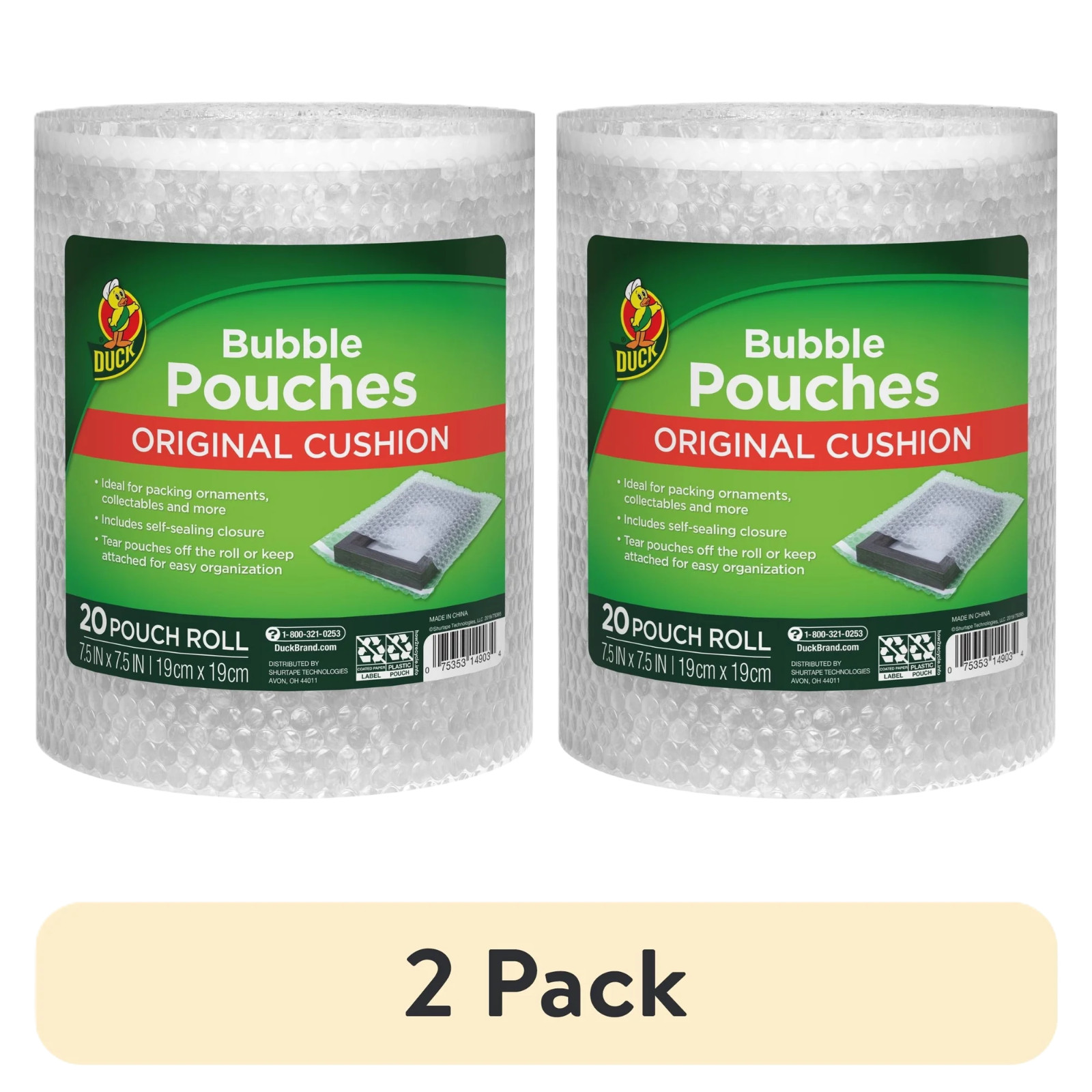 (2 pack) Duck Brand 1/8″ Bubble Pouches on a Roll, 7.5 in. x 7.5 in