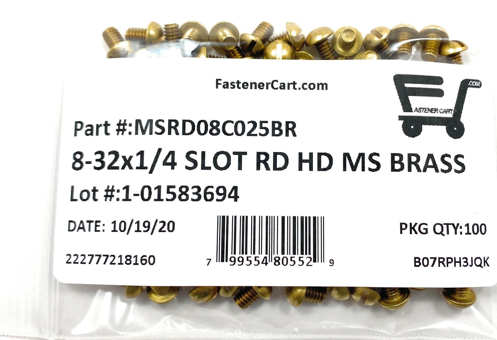 (100) 8-32×1/4 Brass Slotted Round Head Machine Screws #8-32 – Solid Brass
