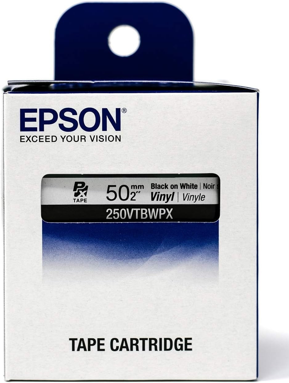 Epson LABELWORKS 250VTBWPX Black on White 2″ (50mm) Vinyl Label Tape **5-PACK**