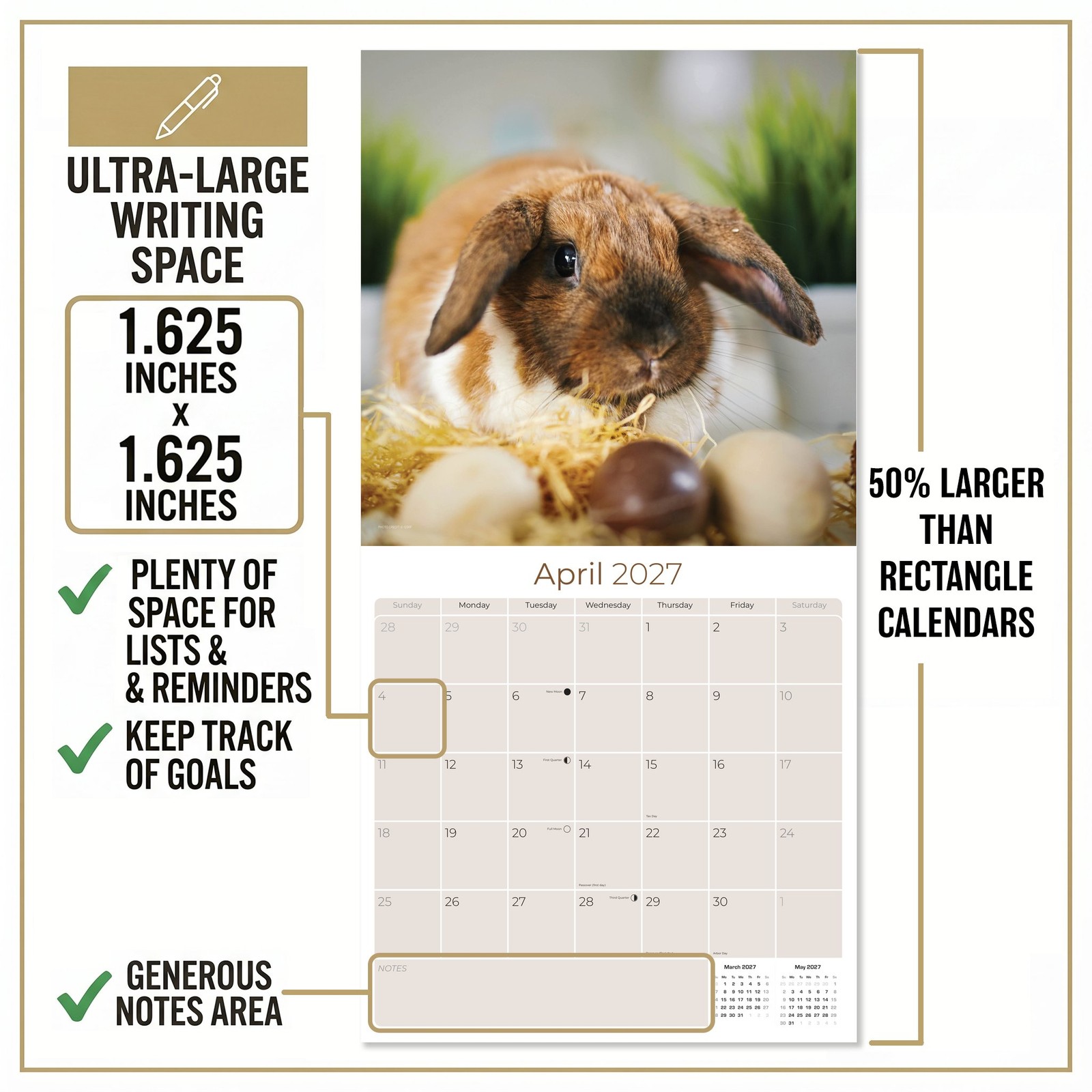Lop Eared Rabbits Calendar 2024 FULL SIZE 12×24 Made in USA