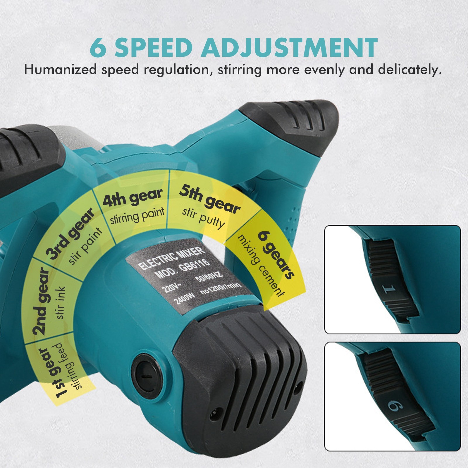 Powerful 2500W Handheld Electric Mixer 6 Speed Paint Cement Concrete US