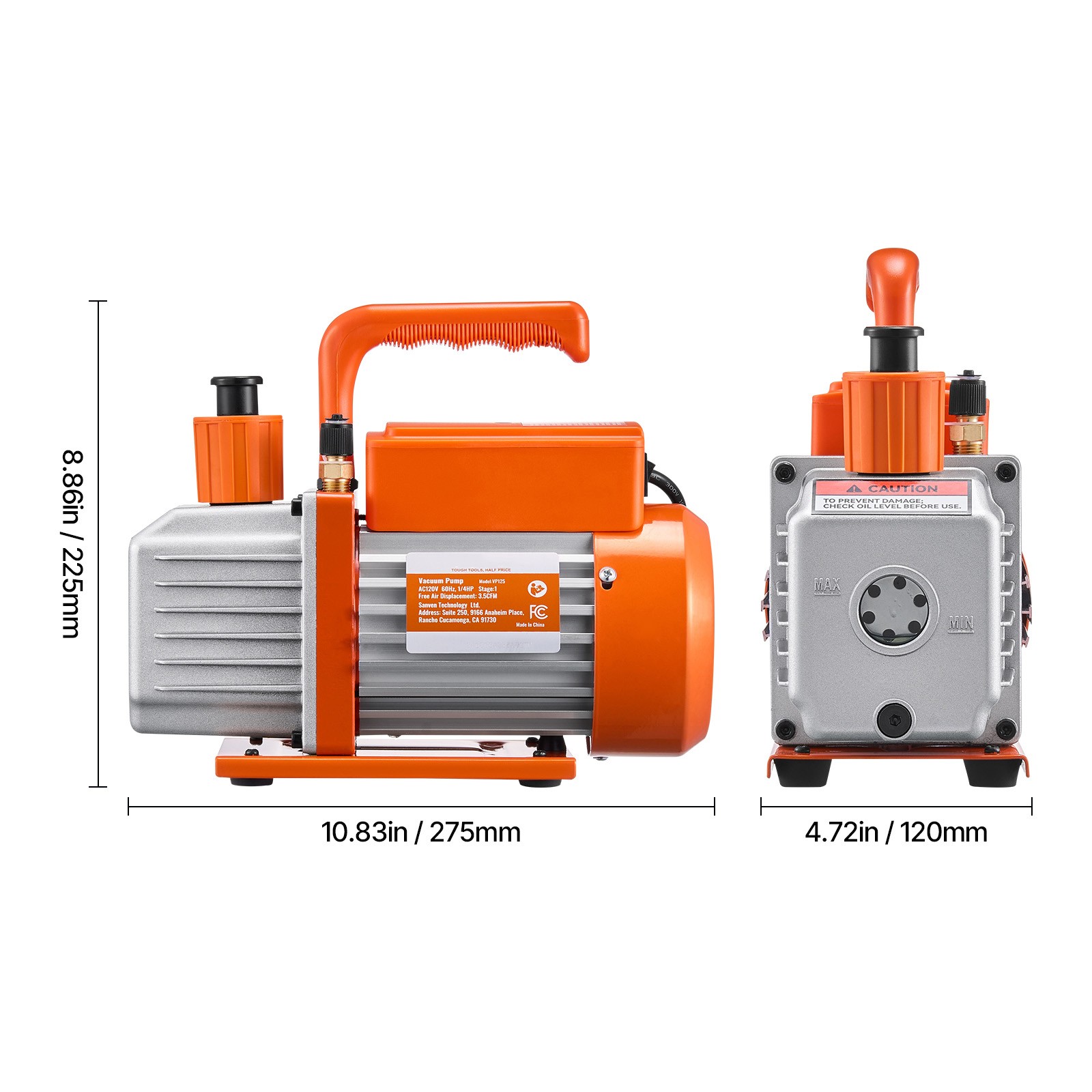 3.5 CFM HVAC Single Stage Rotary Vane Vacuum Pump and Manifold Gauge Kit