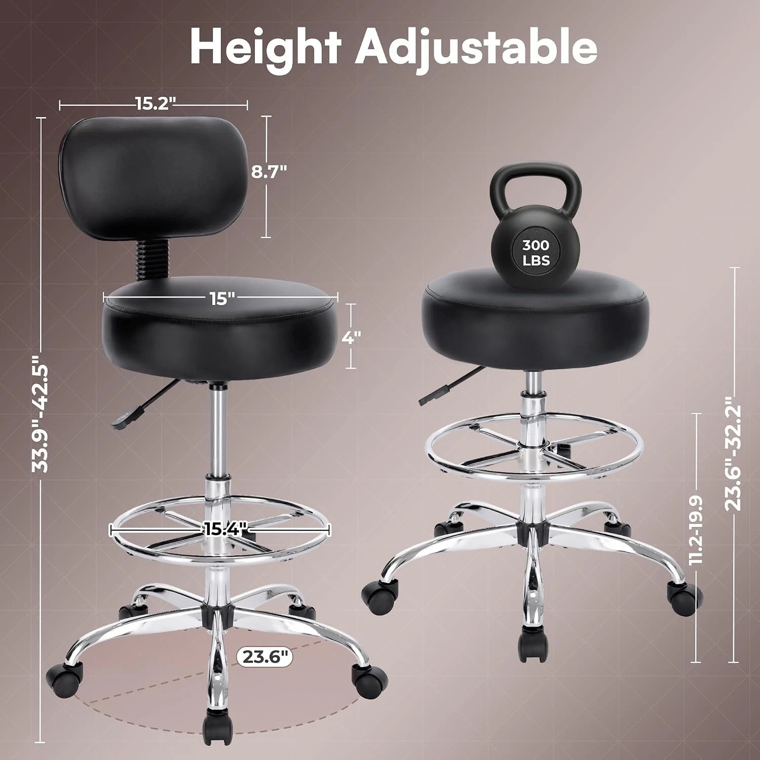 Drafting Chair with High-Density Cushion & Heavy-Duty Support – 300 lbs Capacity