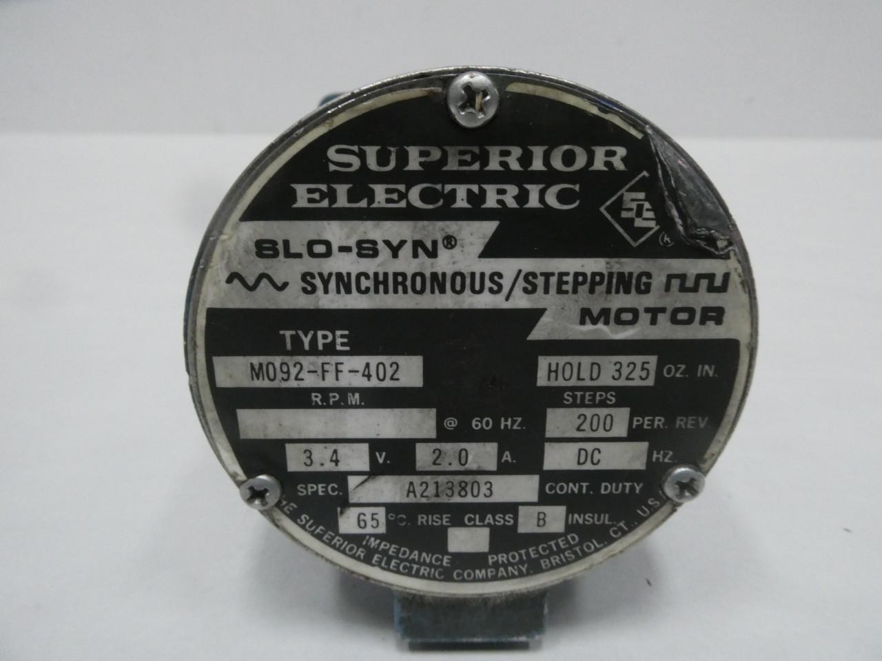 Superior Electric M092-FF-402 Synchronous Stepping Motor 2a Amp 3.4v-dc