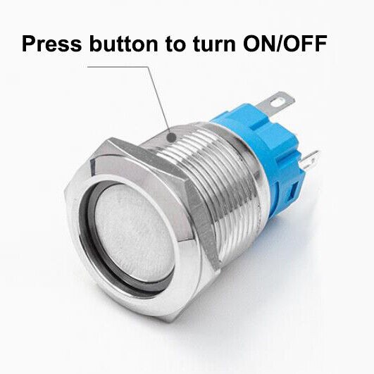 19mm 12V LED ON OFF Waterproof Stainless Steel Latching Push Button Power Switch