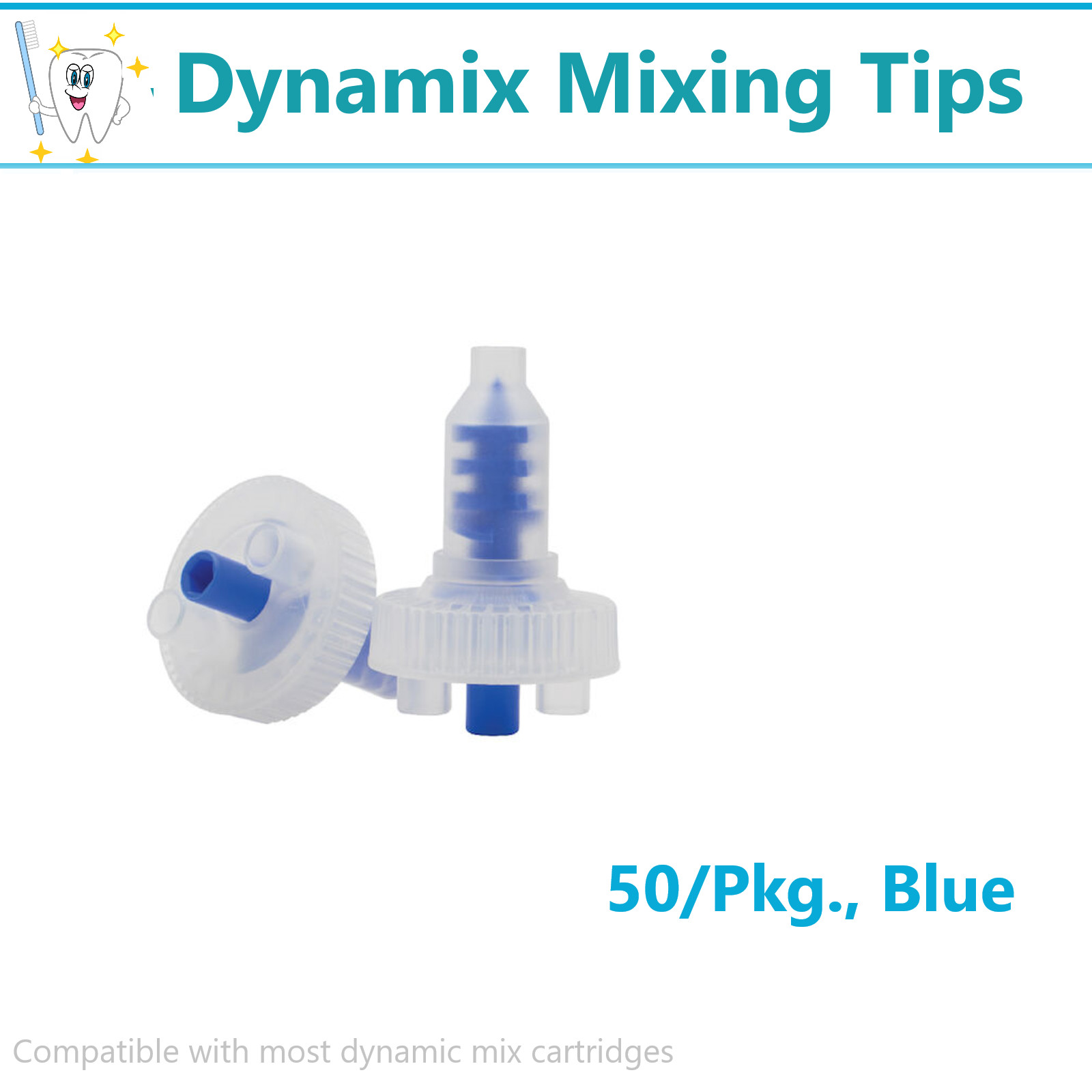 Dental Dynamic Mixing Tips For Dentsply DUOMIX, Blue/White Tip, Refill, 50/Pkg