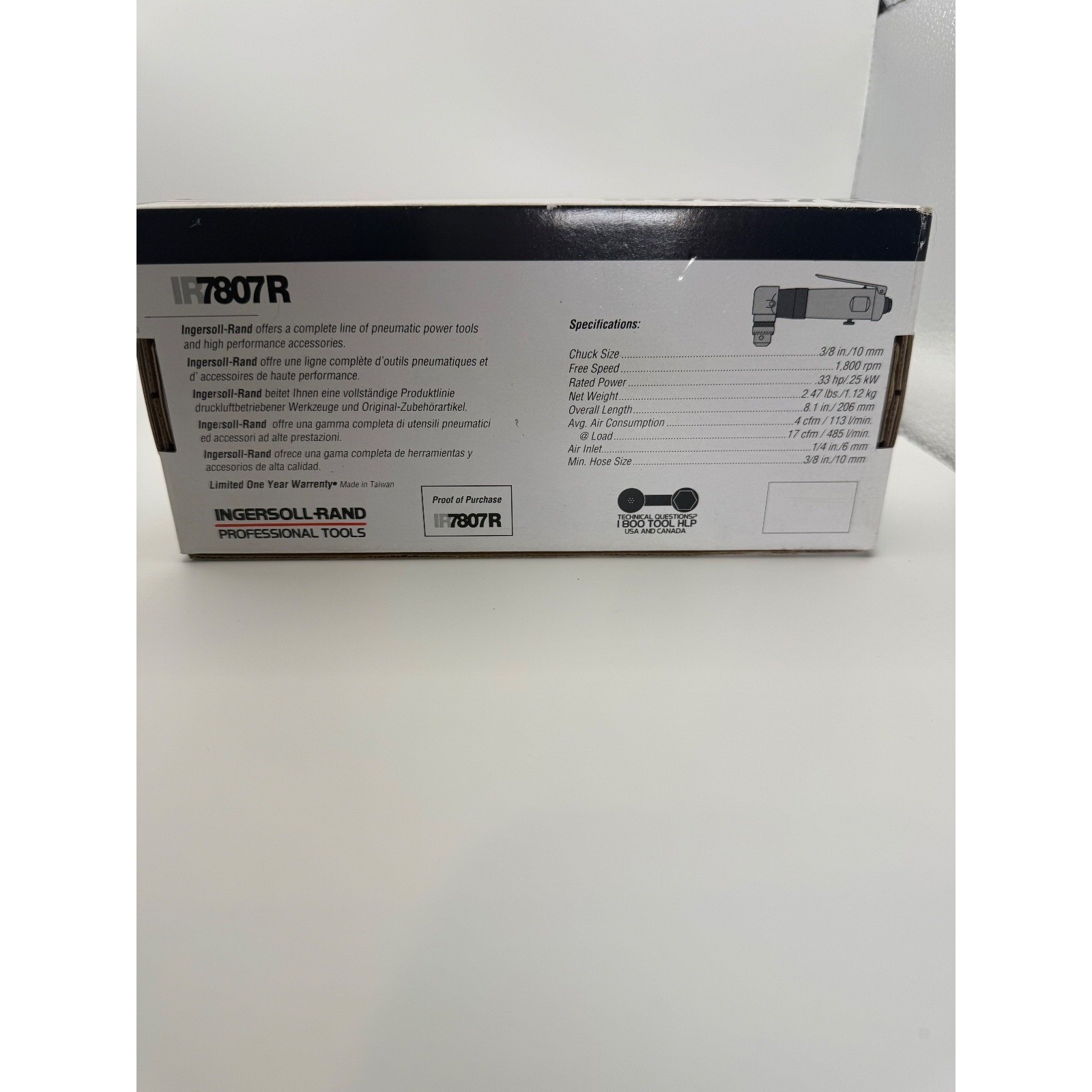 Ingersoll Rand NEW IR7807R 3/8″ Right Angle Reversible Air Drill 1800 RPM NIB