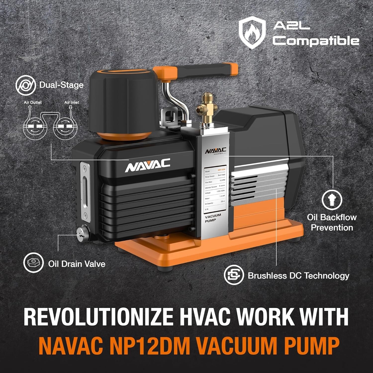 NAVAC NP12DM Vacuum Pump | 12 CFM | Dual-stage DC Motor | 5 MICRON TESTED