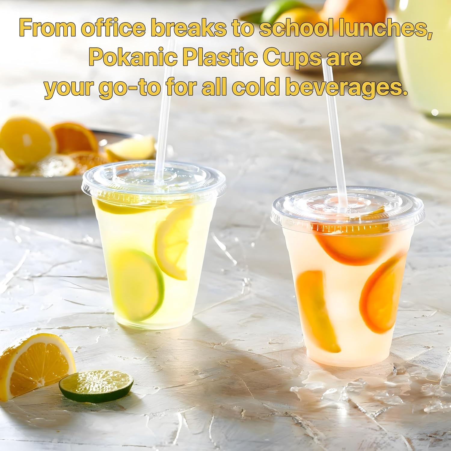 Plastic Clear Cups [12 oz] with Lids and Straws [10 Set] Disposable Cold
