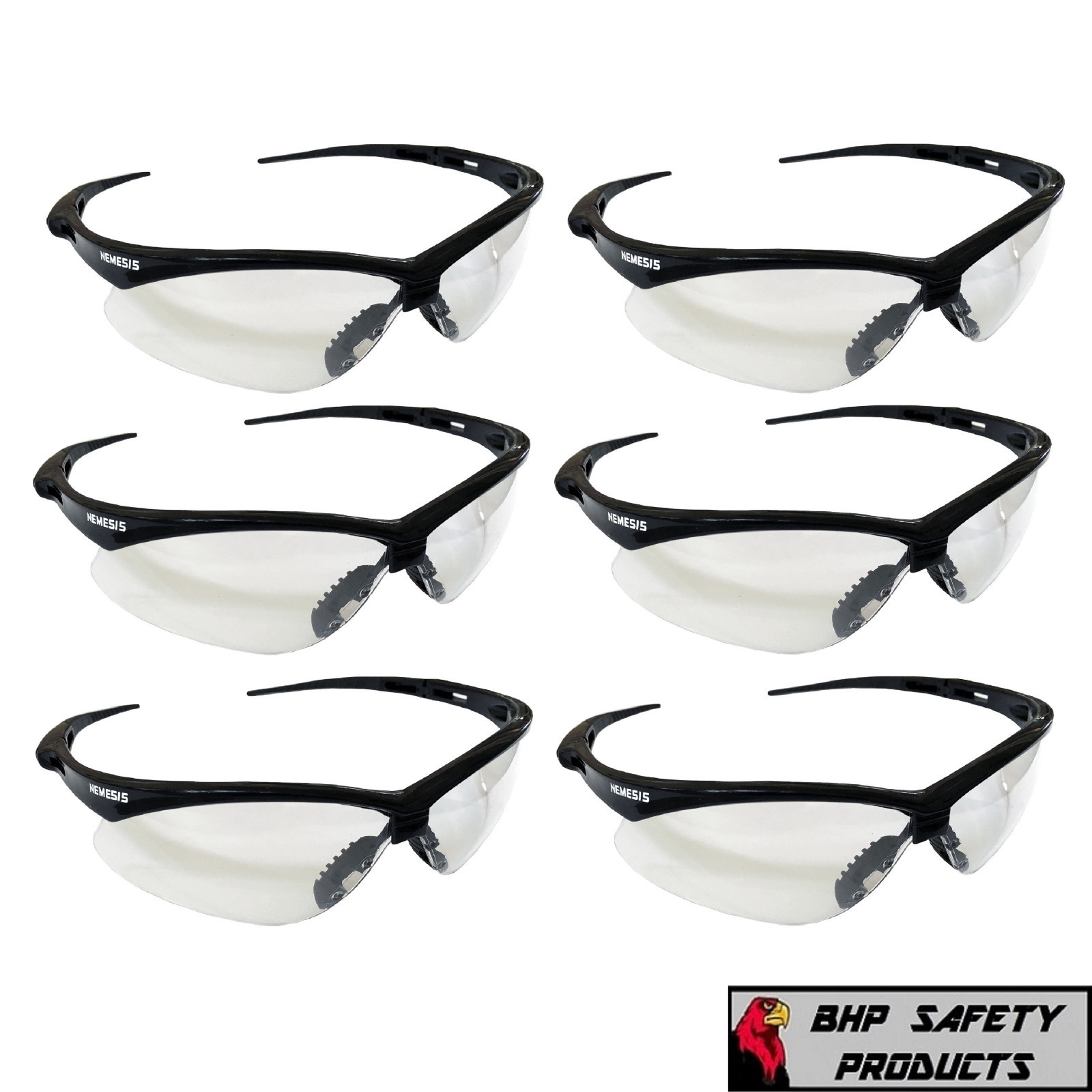 KLEENGUARD NEMESIS BLACK FRAME SAFETY GLASSES WORK CLEAR LENS 25676 (6 PAIR)