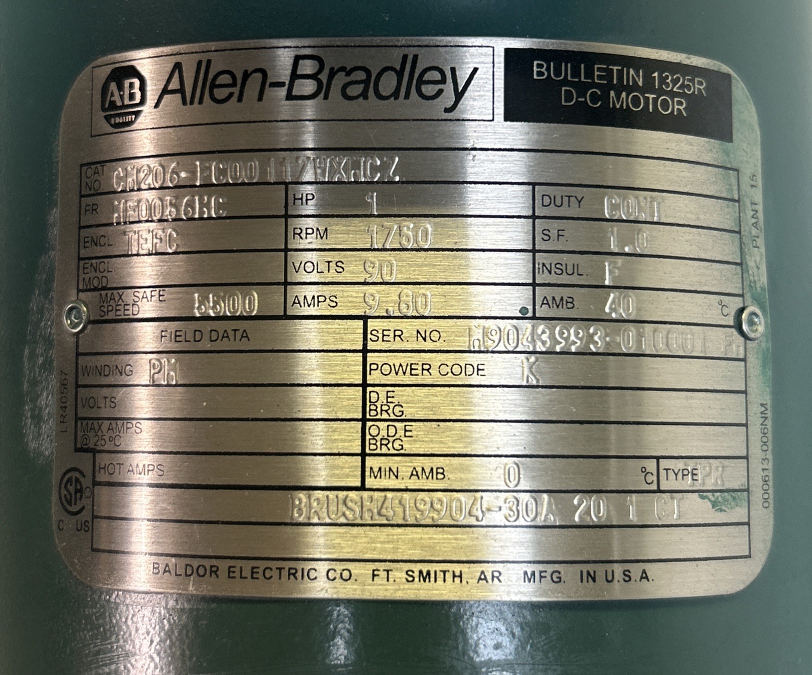 ALLEN BRADLEY,CM206-FC00117WXMCZ,DC MOTOR 1HP 1750RPM 90V MF0056HC FRAME