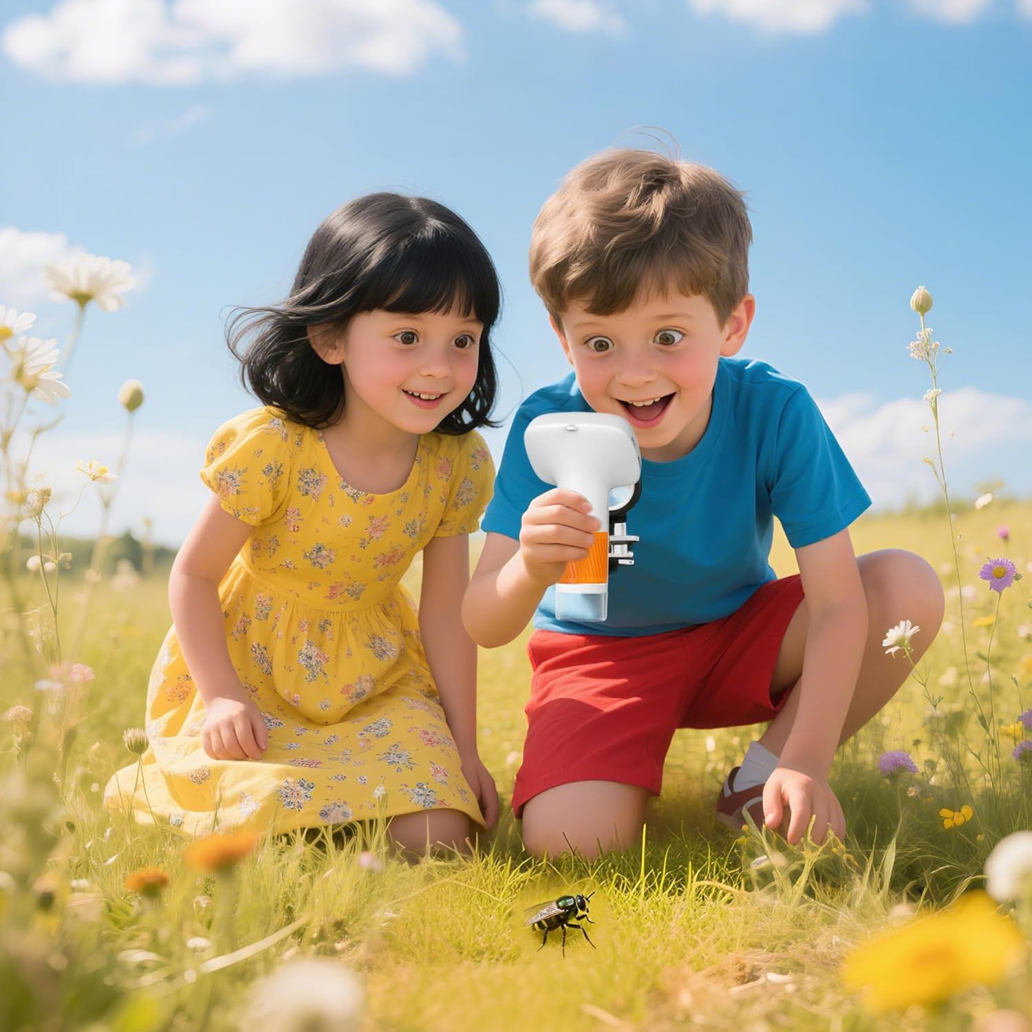 Pocket Kids Microscope for Over 3 Years Old, 1000X Handheld Microscope for Kids