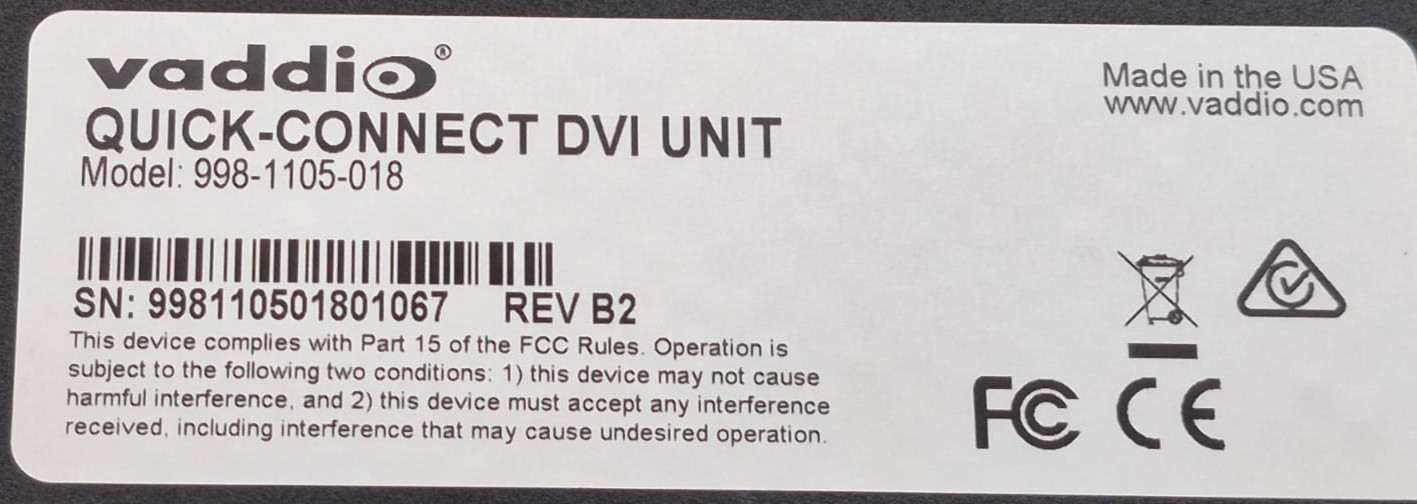 Lot of 2 Vaddio 998-1105-018 Quick Connect DVI/HDMI – SR Interface W/ Rack Mount