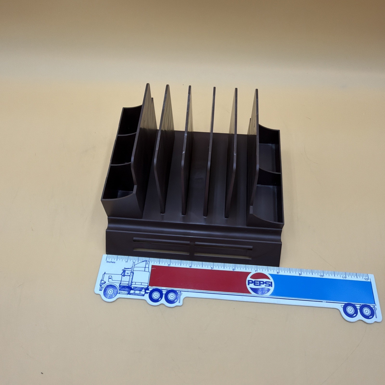 Vintage Action Industries Brown Plastic Desk Organizer Letter File Sorter 1970s