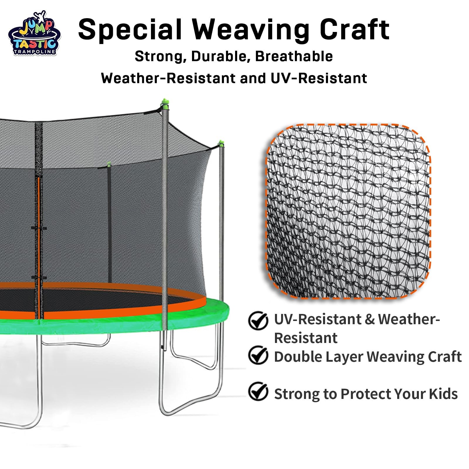 14FT Trampoline Net Replacement – 6 Straight Poles, 71in Height, UV Resistant