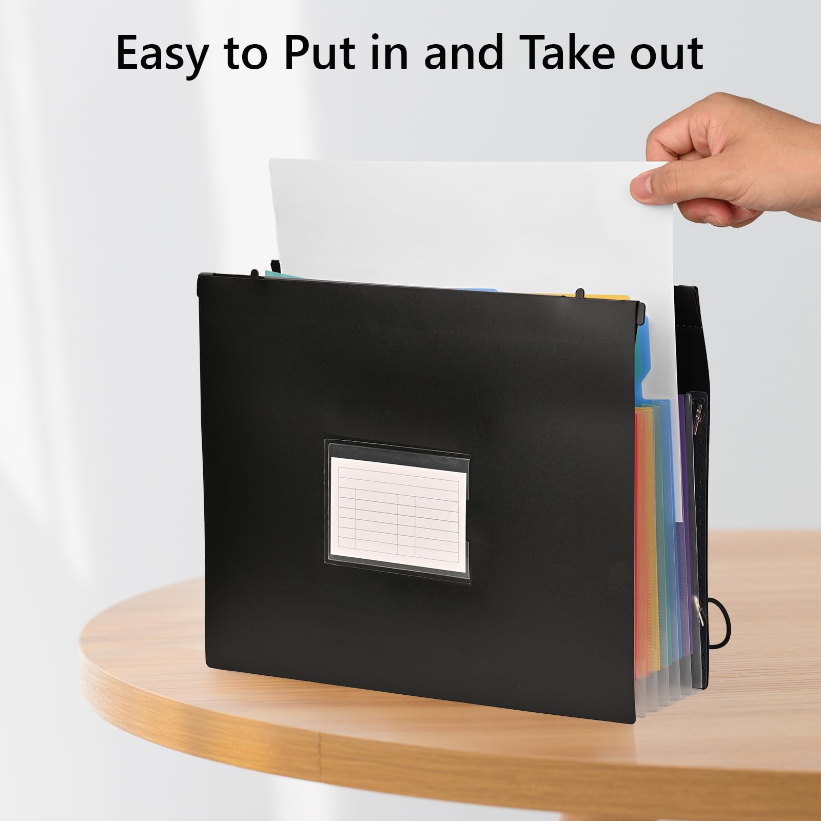 7 Pockets Expanding Hanging File Folders with Elastic 13 x 10.6 inches, Black