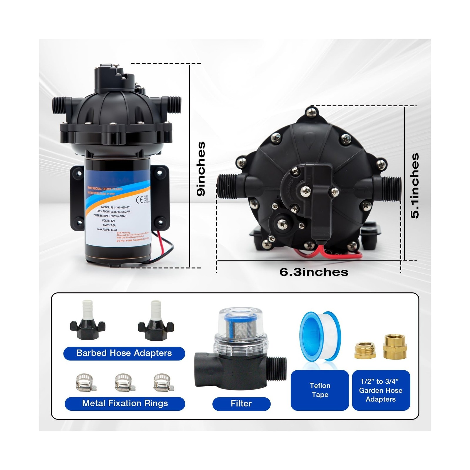5.5GPM 12 Volt Sprayer Pump, Soft Wash Pump, 60PSI, 10 Amps, Chemical and Cor…
