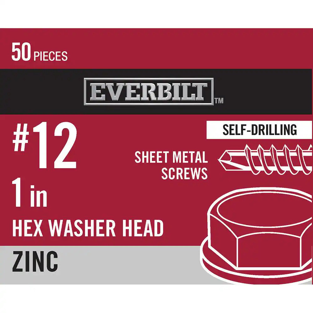 #12 X 1 In. Hex Head Zinc Plated Sheet Metal Screw (50-Pack)
