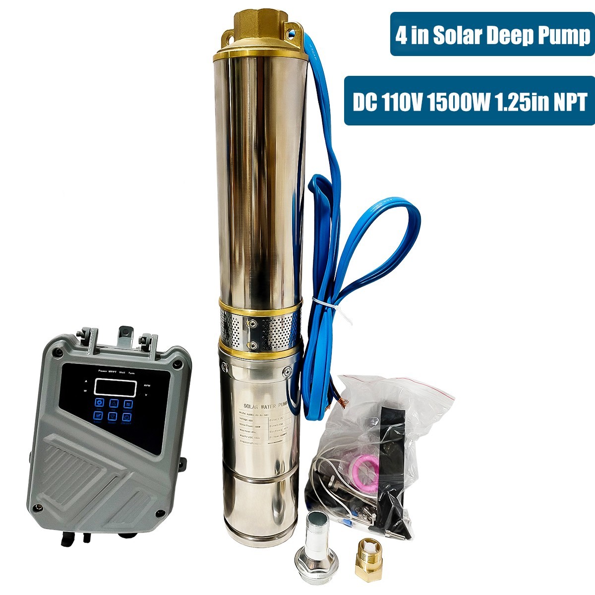 4″ Deep Well Submersible Pump, 1/2HP, 110V, 60 Hz, 28GPM, 150 Ft Max,1 1/4in NPT