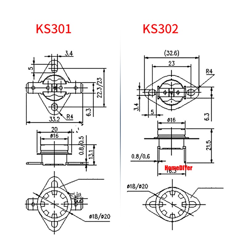 KSD301/302 Temperature Controlled Switch Control Sensor Range 40-200℃ NC/NO 250V