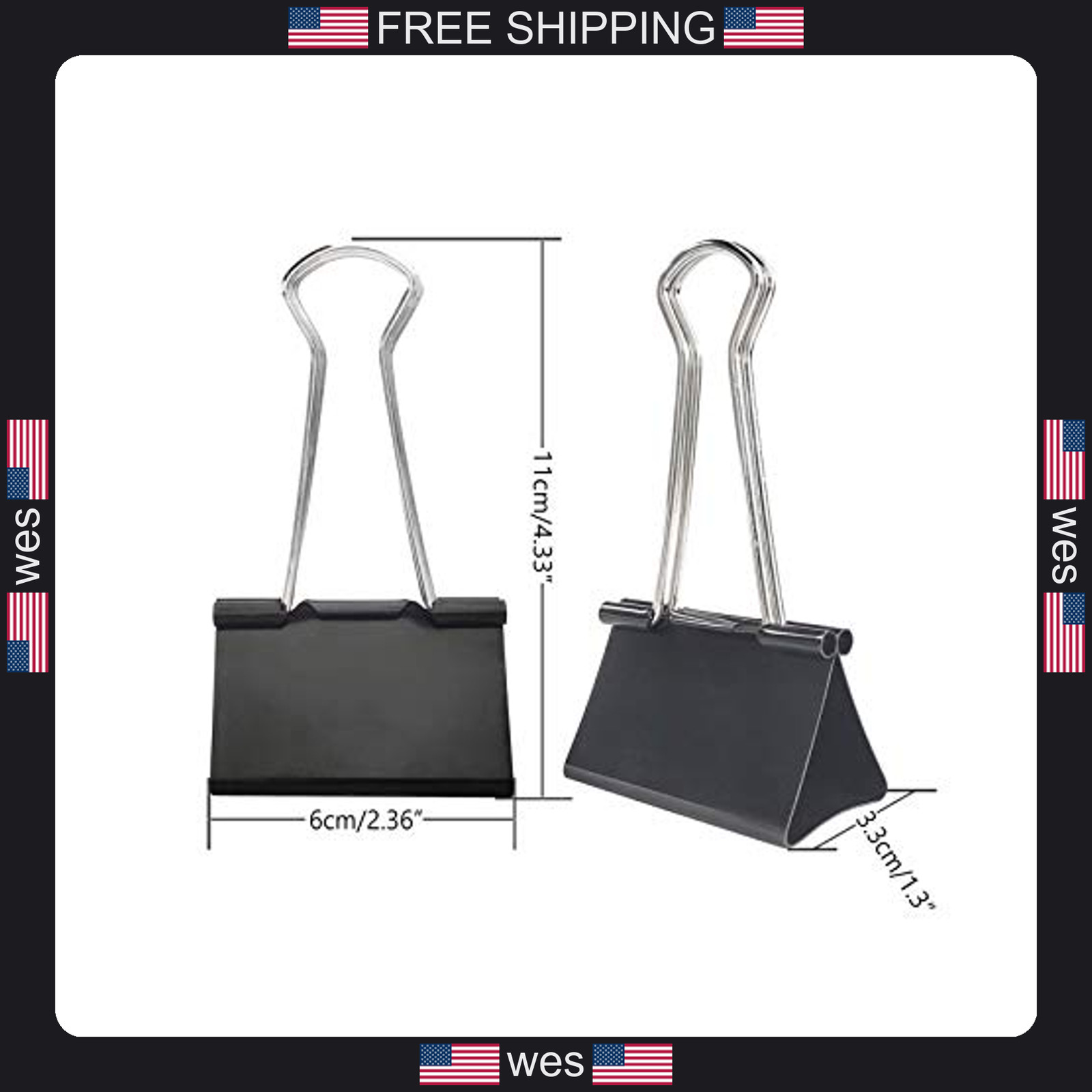 Dstelin 2.4-inch Extra Large Binder Clips 12 Pack Office Paper Clamps Black