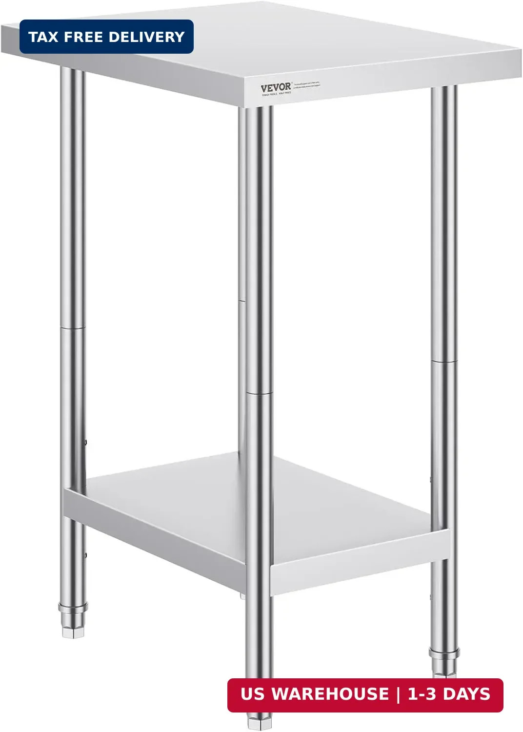 VEVOR Stainless Steel Prep Table, 24 x 18 x 34 Inch, 640 lbs Load Capacity, Heav