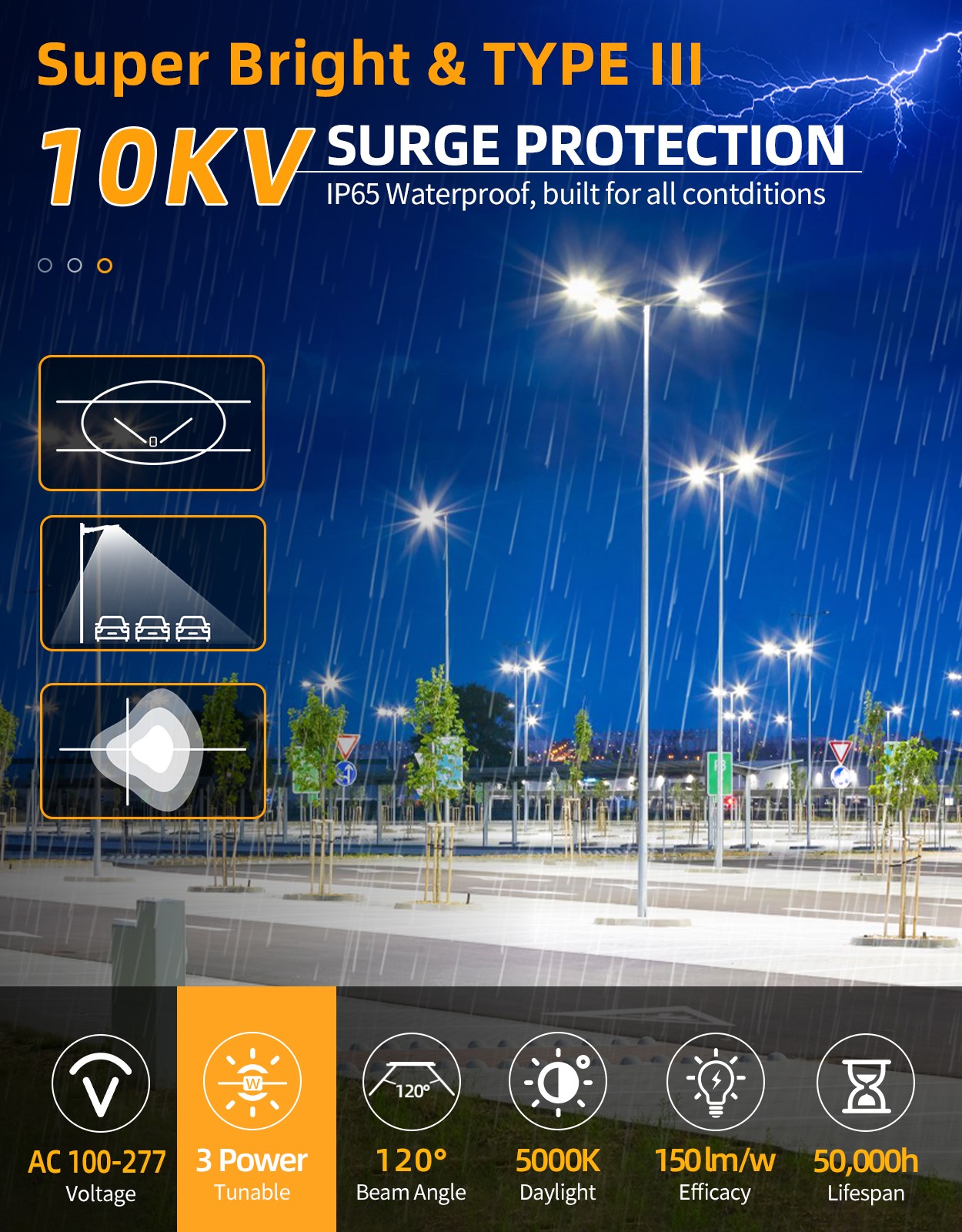 200W LED Parking Lot Light Commercial Outdoor Shoebox Street Pole Lamp Arm Mount
