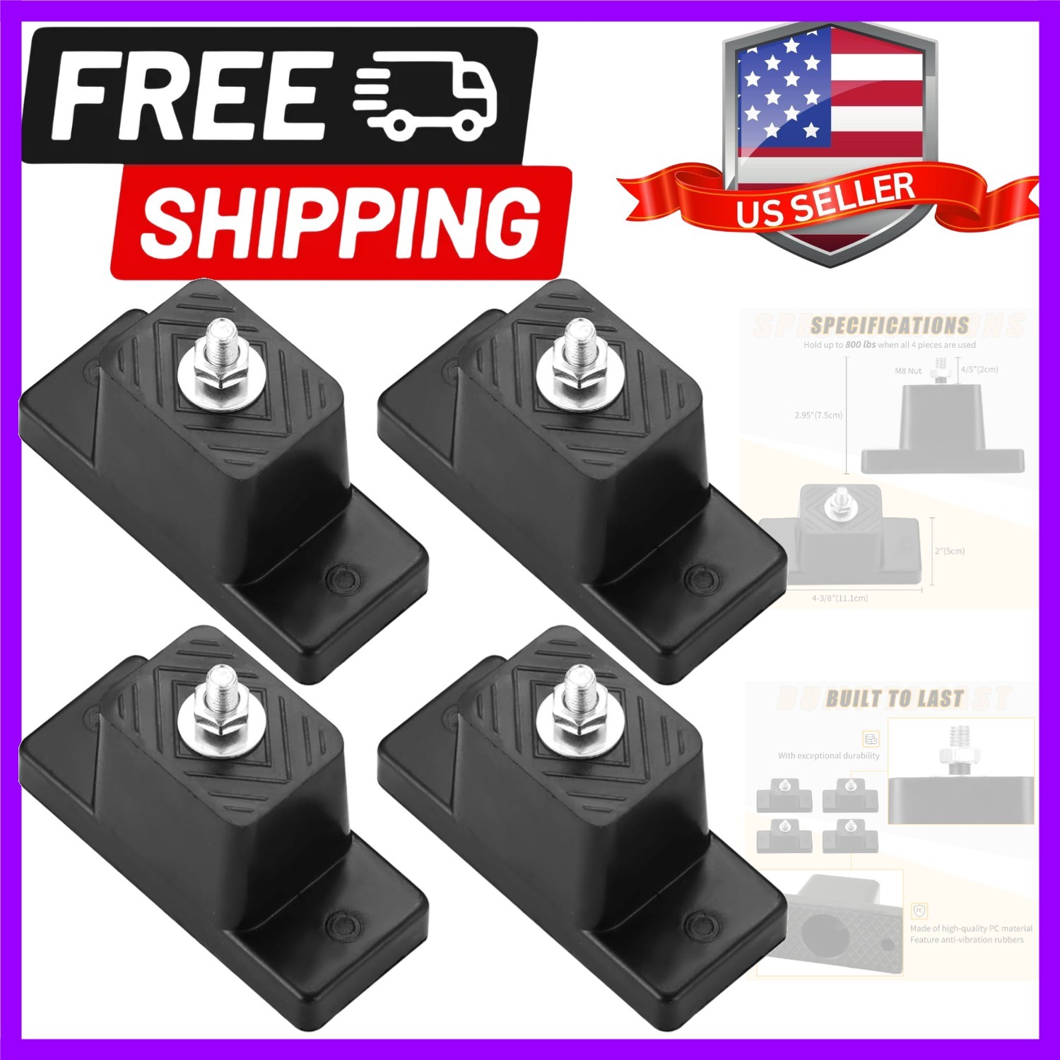 4Pack Rubber Vibration Isolator Mounting Bracket, Air Conditioner Mounting Br…