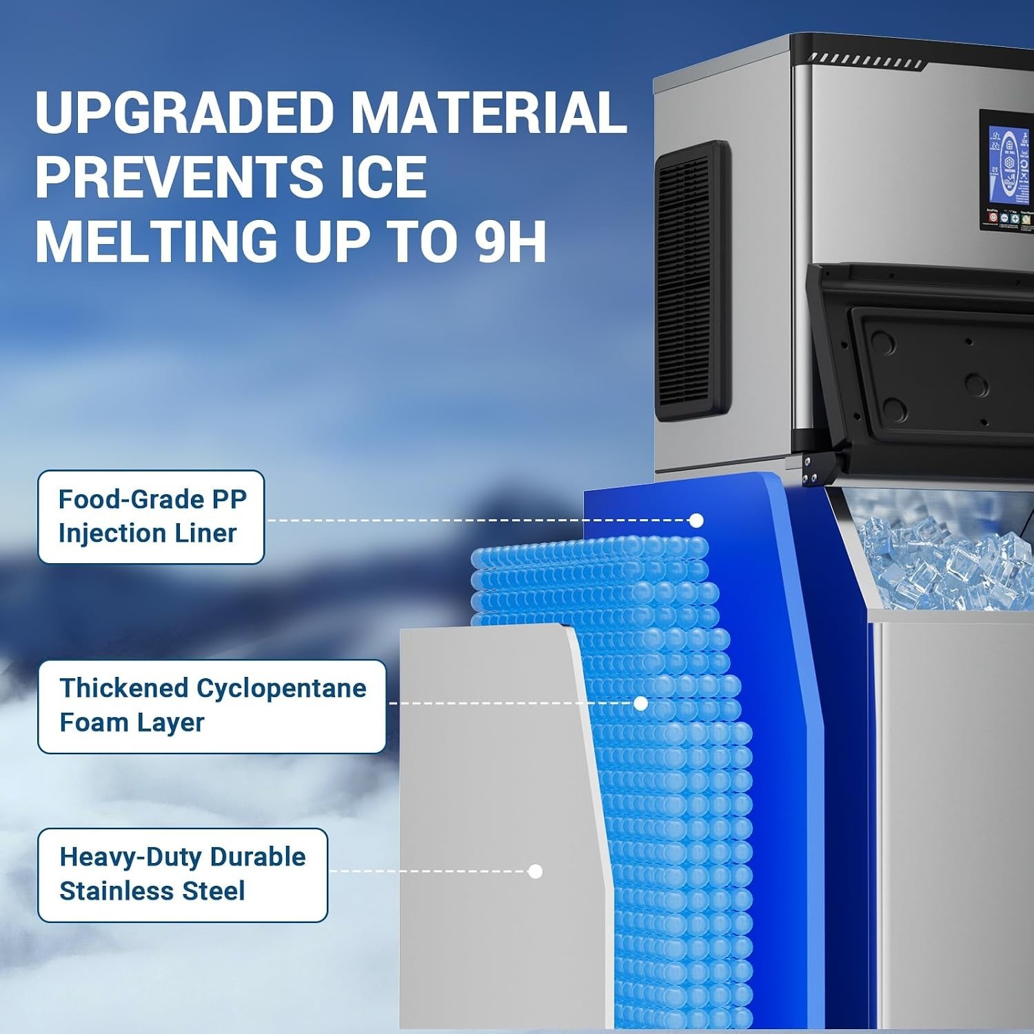 xutum680Lbs ETL Commercial Ice Maker Machine Industrial Ice Maker 550Lbs Storage